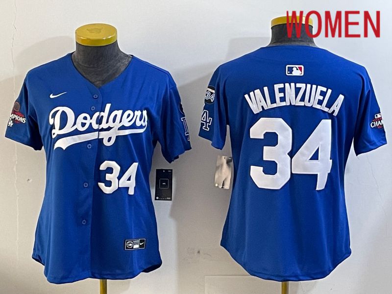 Women Los Angeles Dodgers 34 Valenzuela Blue Game 2024 Nike MLB Jersey style 12052